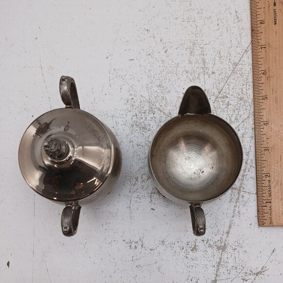 Vintage Silver Plated Footed Tea Pot Creamer Lidded Sugar Bowl Set Ornate Handle - Picture 14 of 16